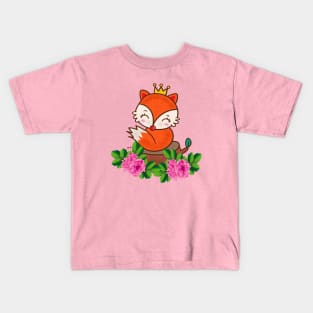 Cute Fox Animal Flower Kids T-Shirt